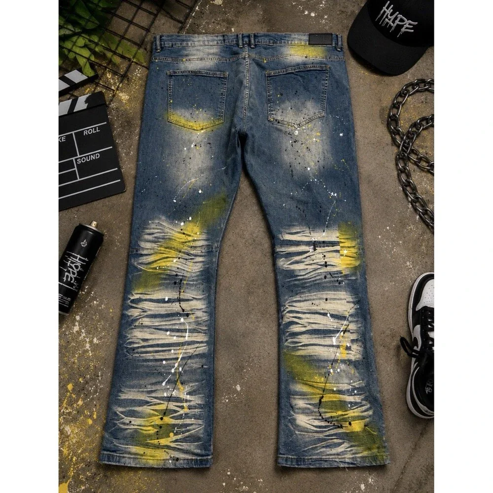 AHP Another Hype Piece Distressed Paint Splatter Jeans Men's 46x33 Streetwear